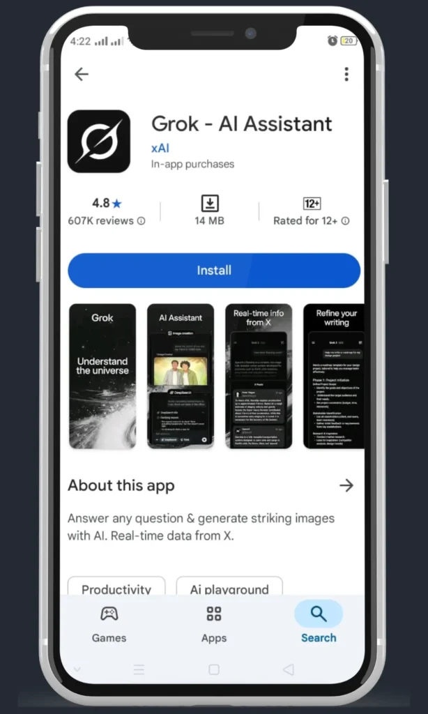 Grok - Descarga del asistente de IA por PlayStore